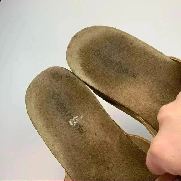 Cristina Francini sandals size 8.5 tan Italian leather chunky cork flatforms - Picture 10 of 12